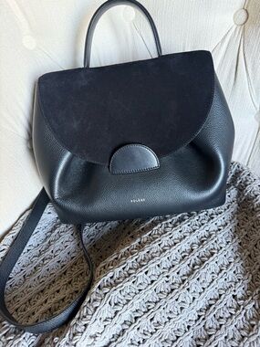 Polene Numero Un Black Leather & Suede Top-Handle Satchel